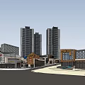 Modern High Rise Office Building With Surrounding Commercial Complex Green Space And Roads