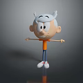 Cartoon Boy Character With White Hair Orange Shirt Blue Pants And Grey Background
