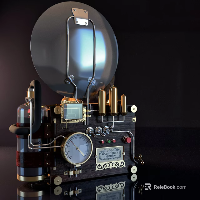 Industrial Equipment With Silver Spherical Tank Pressure Gauge Pipes And Brass Components 3d model 
