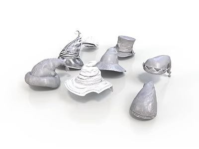 Realistic Style Various Hats Hats Headwear Wide-brimmed Hat High Top Hat Triangle Hat Curved Hat Design Hat Outdoor 3 Clothing Accessories 3d model