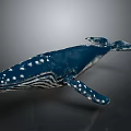 Realistic Blue Whale 3D Model With Dark Blue Body And White Spots On Gray Background