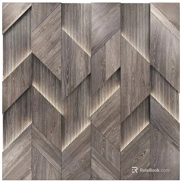 Geometric Wood Wall Decor With Integrated Lighting 3d model 