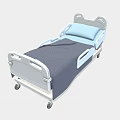 Medical Hospital Bed With Blue Mattress Gray Frame Side Rails And Mobile Wheels