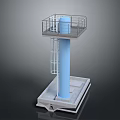 Blue Industrial Column Structure With Platform Railing Ladder And Concrete Base