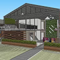 Red Brick Office Building With Modern Glass Facade And Dark Roof Design