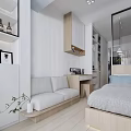 Modern Minimalist Apartment Interior With Bed Sofa Wooden Flooring And White Walls