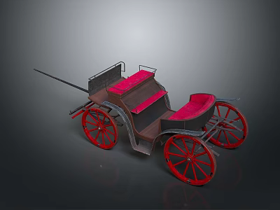 Antique Horse Carriage With Red Seats Red Wheels And Black Body 3d model
