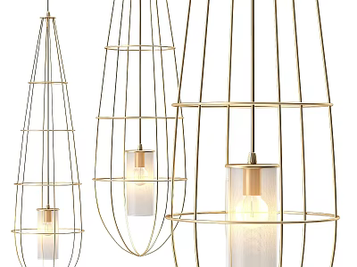 Modern Metal Frame Chandeliers With Transparent Shades And Illuminated Design For Contemporary Interior Decor 3d model