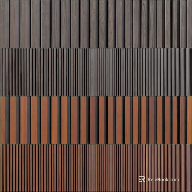 Modern Wooden Wall Panels With Vertical Stripes Design And Various Wood Grain Colors 3d model 