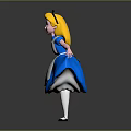 Cartoon Alice Character With Blonde Hair In Blue White Dress Holding Flowing Skirt