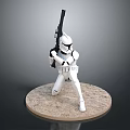 Game Movie Character White Armor Soldier Holding Rifle In Standing Pose On Round Base