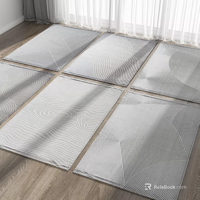 Square Rugs With Modern Geometric Patterns In Soft Gray Tones For Living Room Decor 3d model 