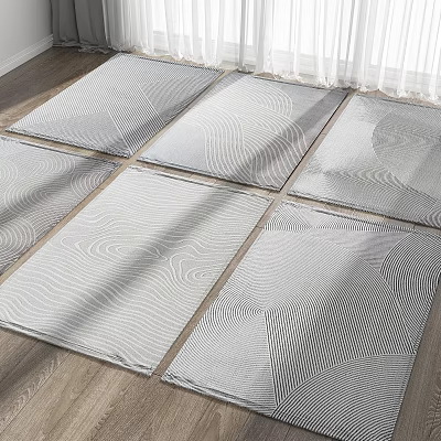 Square Rugs With Modern Geometric Patterns In Soft Gray Tones For Living Room Decor 3d model