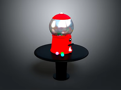 Red Gumball Machine With Transparent Globe And Colorful Lights On Black Table 3d model