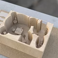 Wooden Exhibition Booth Ornaments Architectural Model With Compartments Shelves And Small Furniture