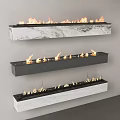 Three Modern Wall Mounted Fireplaces With Marble And Black Frames Burning Flames In Interior 3d model