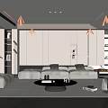 Modern Living Room Interior With Light Sofa Round Coffee Table And Striped Rug
