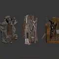 Abstract Scene Construction With Stacked Wood Metal Stone And Geometric Elements