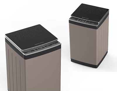 Two Modern Beige Washing Machines With Black Top Lid And Control Panel 3d model
