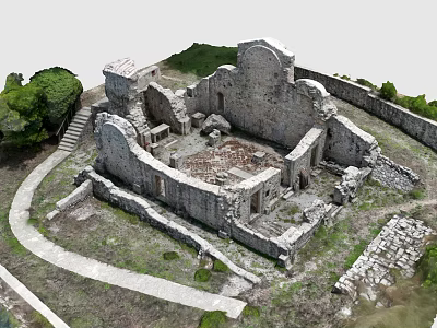 Ancient Ruins Site With Stone Walls Stone Steps And Grass Terrain 3d model