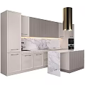 Modern Kitchen Interior Design With Light Gray Cabinets Marble Countertop And Island