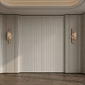 Modern Beige Background Wall with Vertical Stripes and Gold Wall Sconces Interior Design