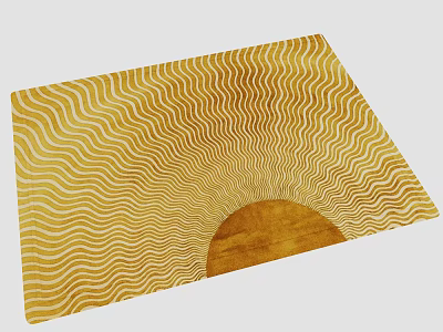 Yellow Square Carpet With Wavy Patterns And Sun Design For Home Decor 3d model