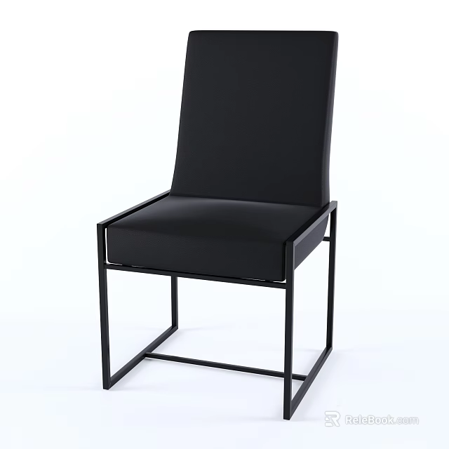 Sleek Modern Black Leather Dining Chair With Sturdy Metal Frame Design 3d model 