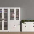 White Office Storage Cabinets With Glass Doors Files And Plant Top Cabinet On Wooden Floor
