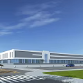 Modern Industrial Factory Building Exterior With White Gray Facade Large Windows And Surrounding Road