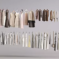 Hanging Clothes In Various Styles With Beige Brown Gray Tones On Gray Background