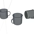 Three Silver Vintage Mugs With Handles One Upside Down Worn Surface Details 3d model