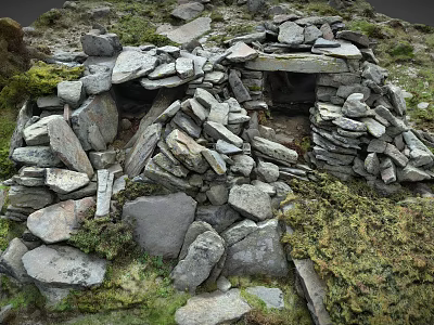 Ancient Stone Hut Structure With Stacked Stones Moss And Stone Doorway 3d model