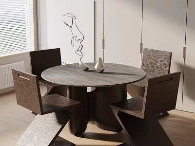 Modern Round Dining Table Set With Four Stylish Chairs And Abstract Art 3d model