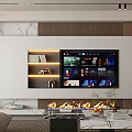 Modern Elegant Living Room Interior Design With Marble Accent Wall TV Fireplace And Curved Sofa