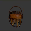 Traditional Handheld Musical Instrument With Wooden Slats Leather Trim And Pointed Base