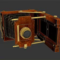 Red Wooden Vintage Digital Camera With Brass Accents And Folding Design