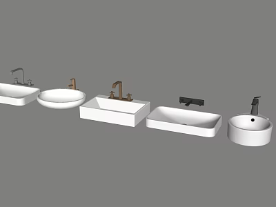 Different Design Modern Washbasins Featuring Various Faucet Styles And Shapes 3d model