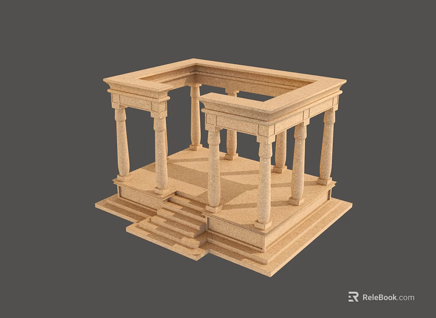 Classical Stone Building Model With Multiple Columns Steps And Square Frame Structure 3d model 