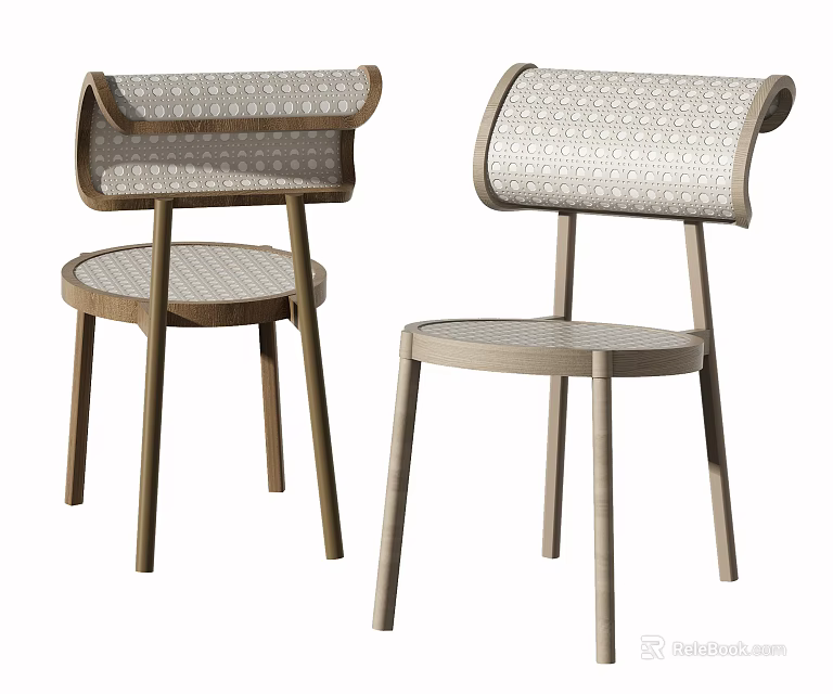 Set Of Modern Woven Dining Chairs With Wooden Legs And Curved Backrest Design 3d model 