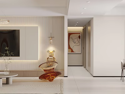 Modern Living And Dining Room Interior Design With TV Wall Art Decorative Chair And Lighting 3d model