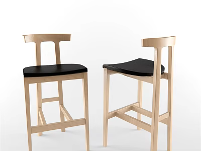 Modern Wooden Bar Stools With Black Cushioned Seats And Sturdy Frame Design 3d model