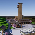 Scenic Visitor Center with Tower Green Hillside and Lush Trees