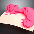 Cartoon Scene With Fluffy Pink 3D Shapes On Light Colored Platform Surface 3d model