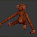 Handmade Wooden Monkey Doll In Sitting Posture With Long Arms And Smooth Surface