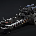 Vintage Military Cannon With Large Wheels And Long Barrel On Dark Background