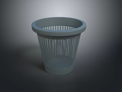 Gray Mesh Design Plastic Trash Can With Round Opening And Modern Home Use 3d model