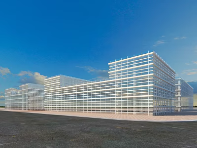 Modern Contemporary Office Building Exterior With Glass Curtain Walls And Spacious Surroundings 3d model
