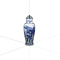 Blue and White Ceramic Vessel With Traditional Oriental Pattern And Lid 3d model
