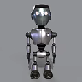 Game Movie Robot Character With Silver Metallic Body Round Glowing Eyes And Mechanical Joints
